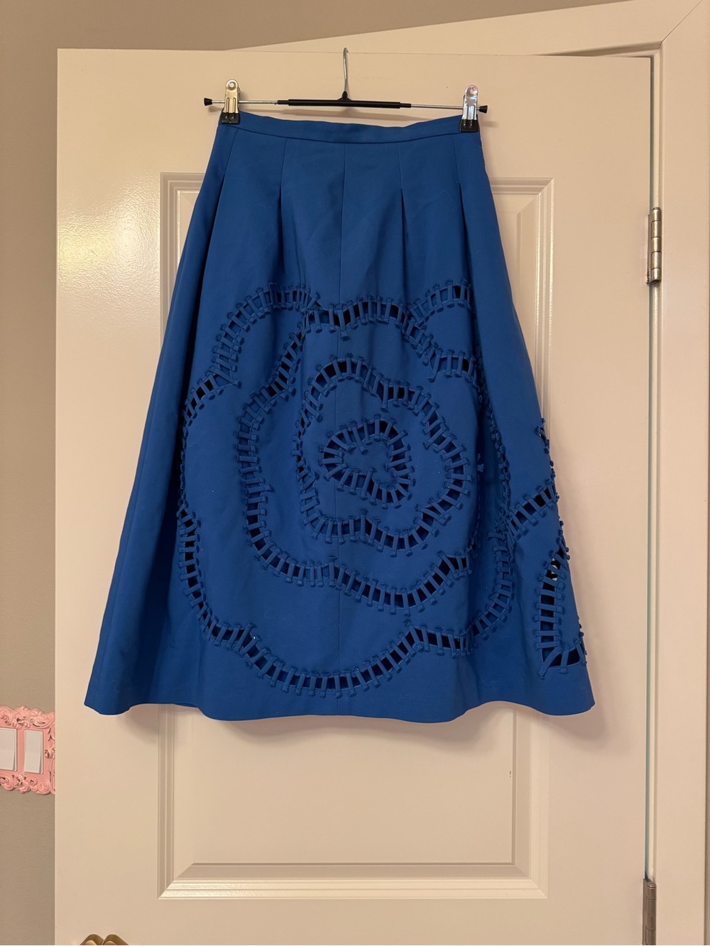 Anthropologie Blue A-Line Eyelet Cutout Midi Skirt